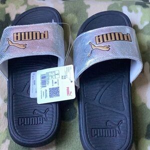 PUMA Silver and Black Slide Sandals